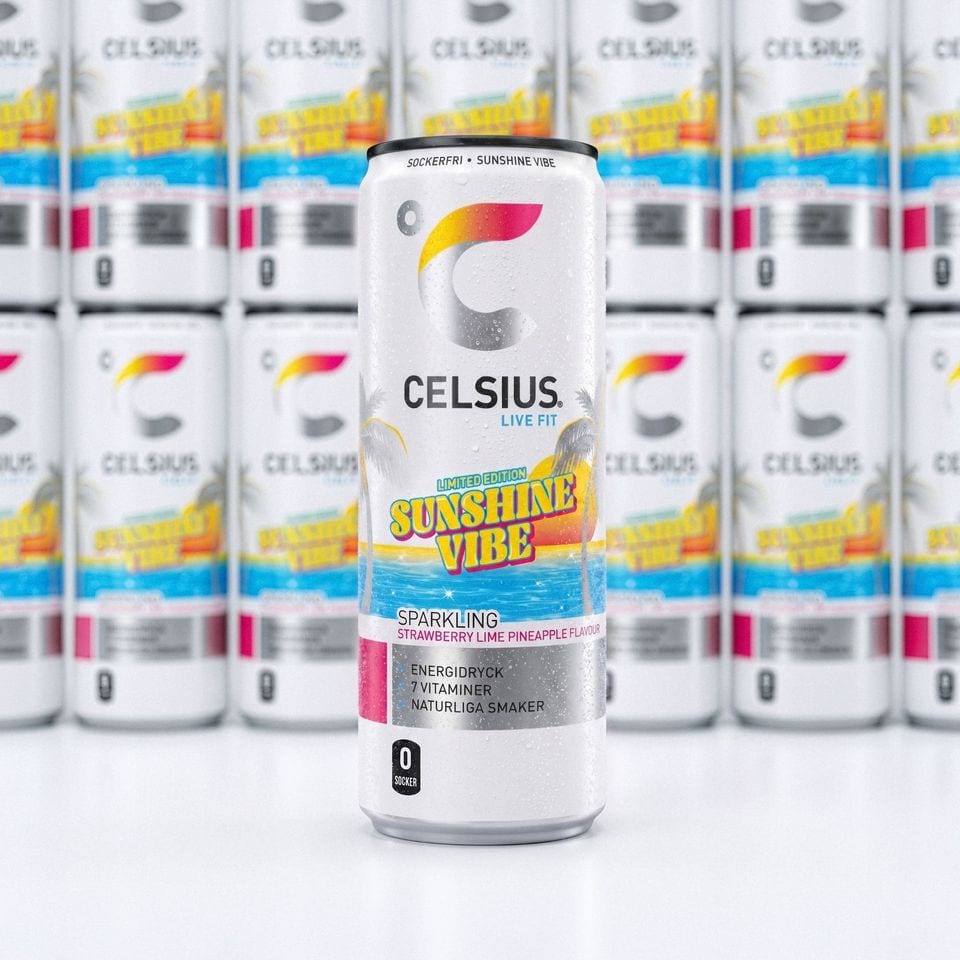 Celsius Sunshine Vibe lanseras – ny sommarsmak först hos Pressbyrån och 7-Eleven